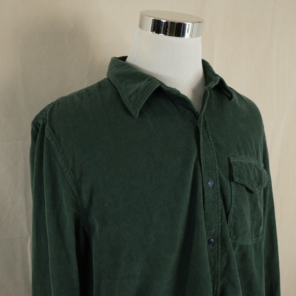 Save Khaki United XL USA Made Corduroy Button Down Shirt Green 100% Cotton Mens